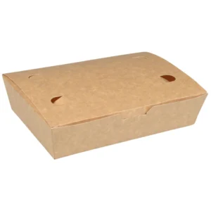 Pølseæske med låg stor brun takeaway boks 20x14x5 cm