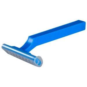 Blå engangs barberskraber med dobbeltskær og plastbeskyttelseshætte