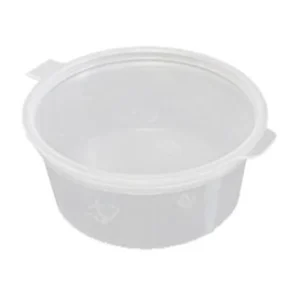 transparent rundt dressingbæger 60 ml med hængslet låg