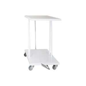 hvidt affaldsstativ med låg og pedal på hjul