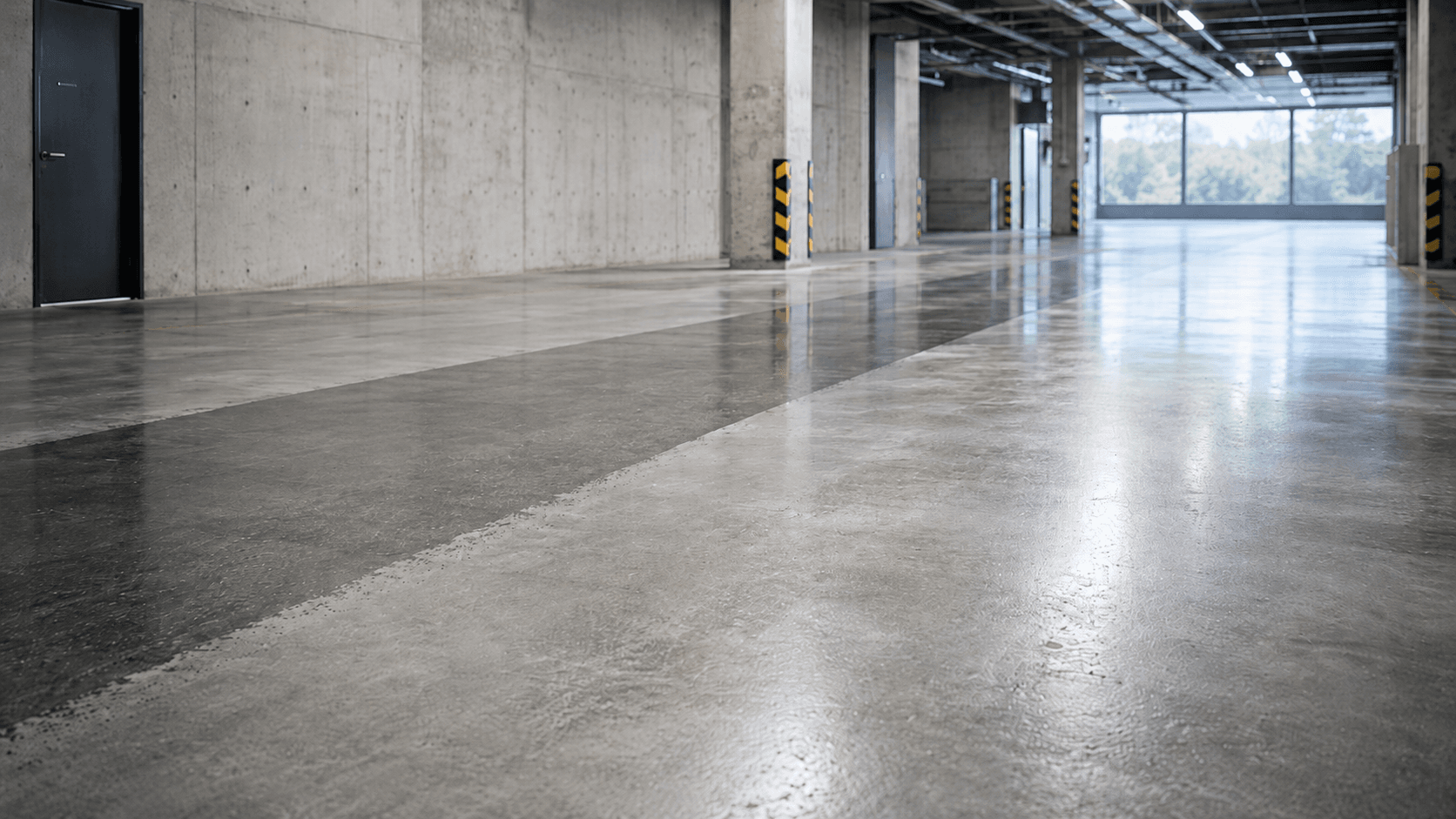 Rent betongulv i industrielt lagerområde