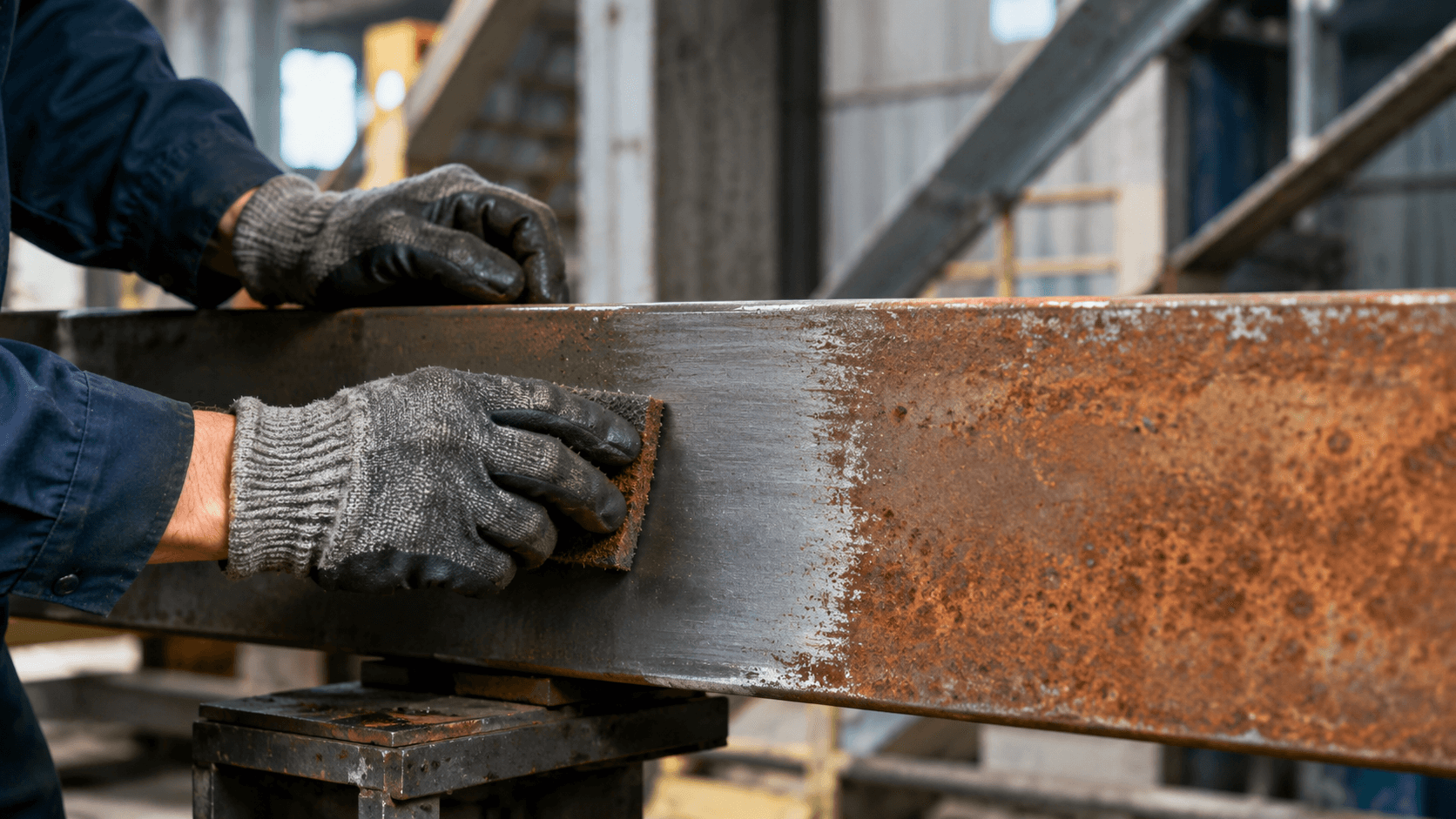 Rustfjernelse på metaloverflade i industrielt miljø