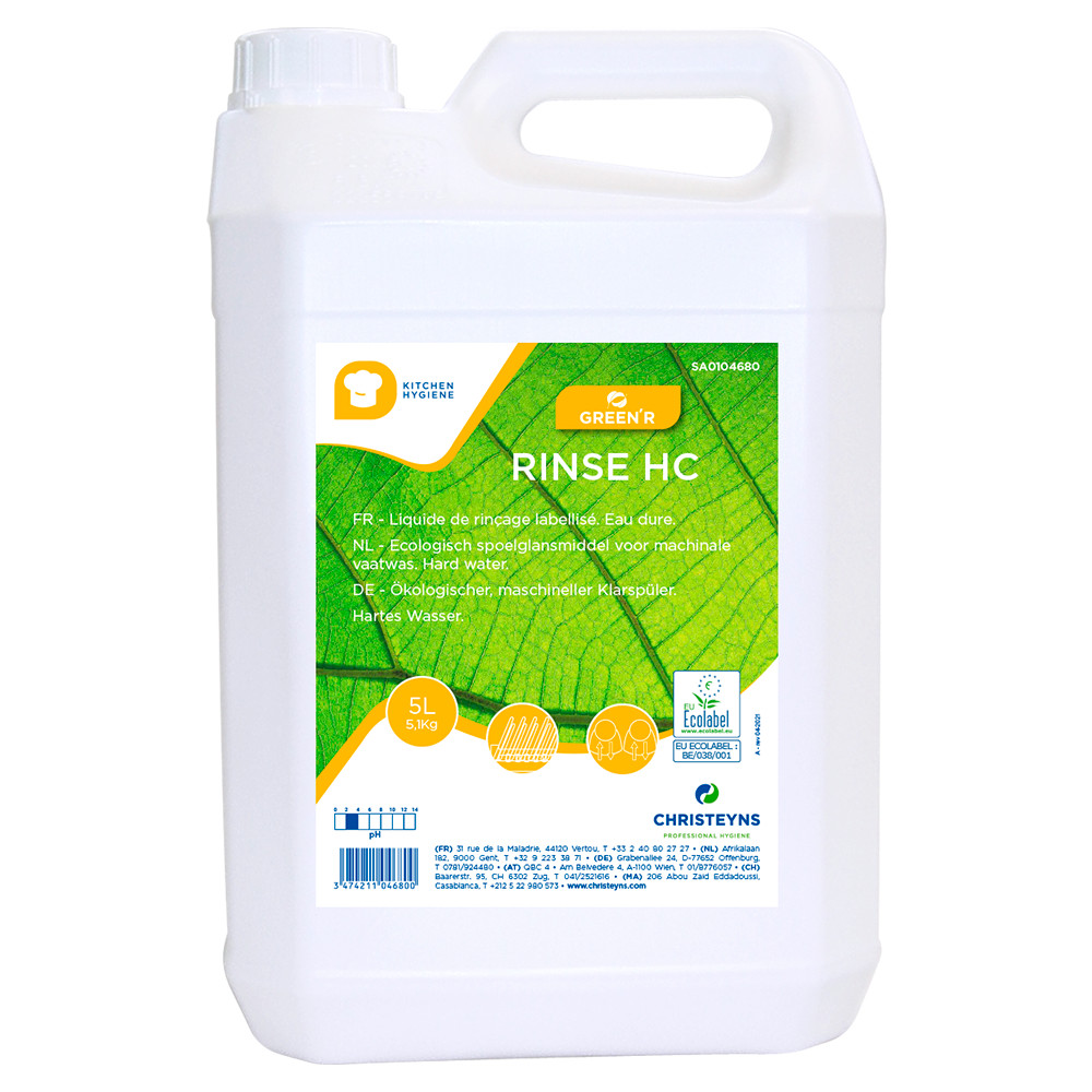 Green'R Rinse HC afspændingsmiddel i hvid 5-liters dunk med EU-Ecolabel