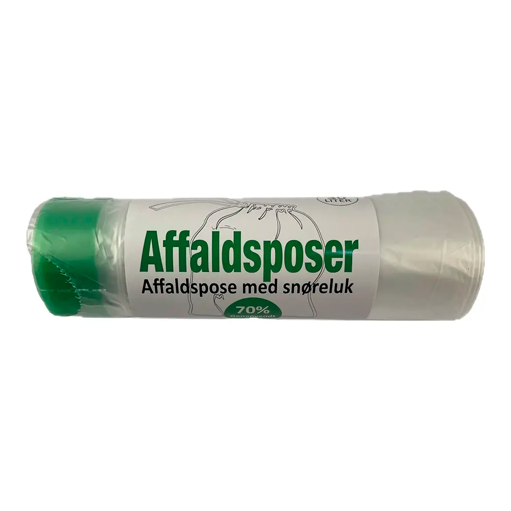 Transparent affaldspose 30 liter med snøreluk på rulle